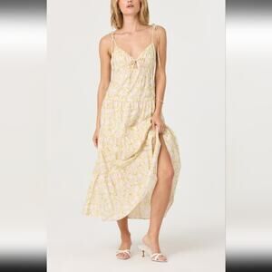 ASTR The Label Tie Strap Tiered Maxi Dress pink/green Floral Maxi NWT